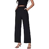 Vinova Womens Wide Straight Leg Pants Stretchy Summer High Waisted Casual Lounge Pants with Pockets