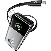 MOVE SPEED Portable Charger Laptop Power Bank 20000mAh 65W, Travel Essentials Battery Pack with Built-in Retractable USB-C Cable & Wall Plug, for MacBook/iPhone 17/16/15/iPad/Galaxy/Dell/HP and More