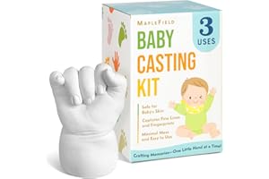 Maplefield 3D Baby Casting Kit - Mess-Free Impressions & Baby Hand Casting - Hypoallergenic & Gentle on Skin & Family Handprint Kit - Includes 3 Practice Packs & Hand Impression Set for Kids - 3-Pack