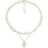 2Pcs Crystal Necklace for Women Handmade Choker Necklaces Pendant Necklace Natural Stone Gemstone Beaded Necklace 18k Gold Plated Adjustable Dainty Necklace for Women