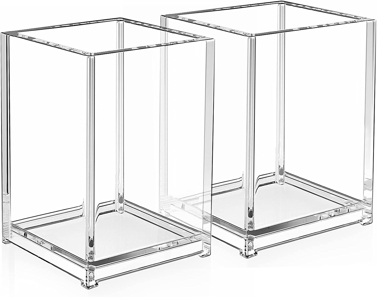 Photo 1 of MaxGear Pen Holder 2 Pack Clear Acrylic Pencil Organizer, Desk Cups for Pens, Pencils, Toothbrushes, Straws, Makeup Brushes & More - Office, School & Home Accessories