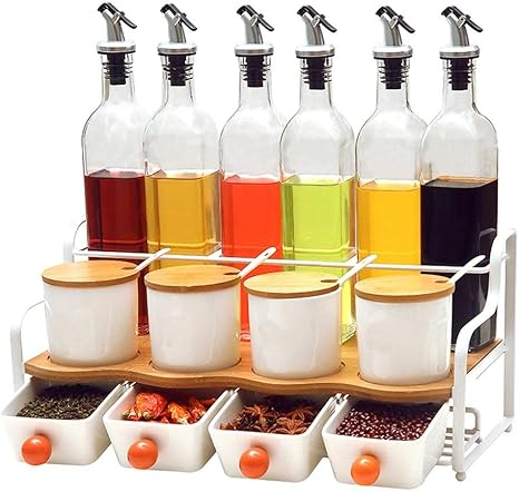 Amazon キッチン収納 ガラス調味料箱の調味料中の調味料の瓶セット調味料箱の調味料の瓶缶詰の塩丼キッチン用品調味料スタンド 調味料 スパイスラック オンライン通販