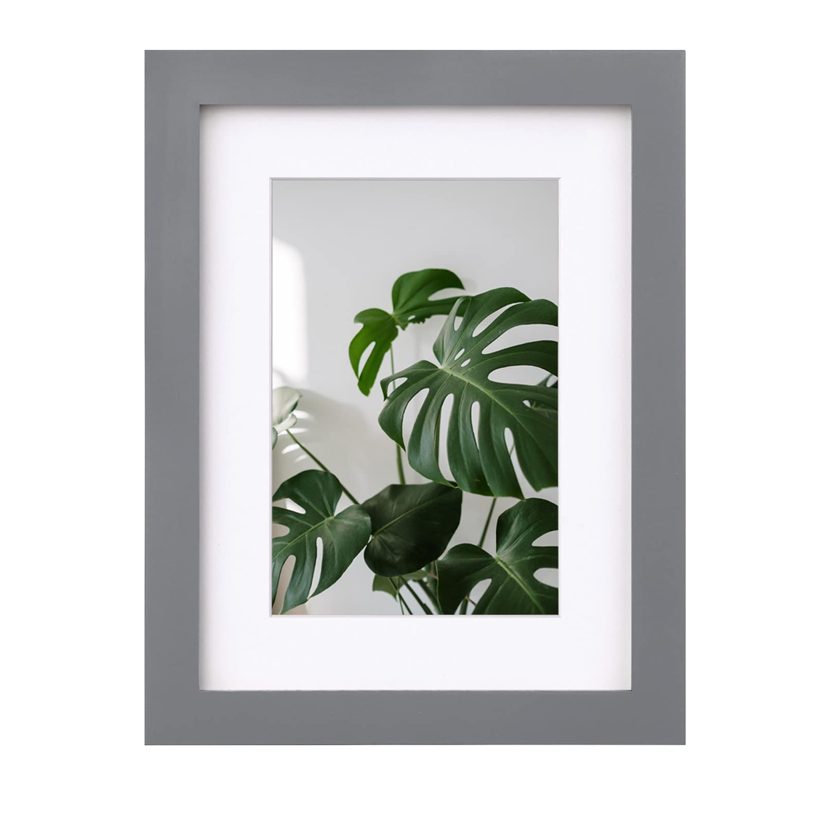 EGOFINE 8x6 Photo Frame Dark Gray - Solid Wood Frame for Table Top and Wall Mounting with 4x6 Mat