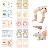 WATOCHE Baby Crawling Knee Pads and Socks with Anti-Slip Grips 10 Pairs Unisex Baby Toddler Nonslip Kneepads & Ankle Socks