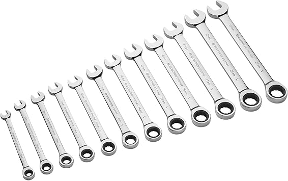 Ratcheting combination wrench set