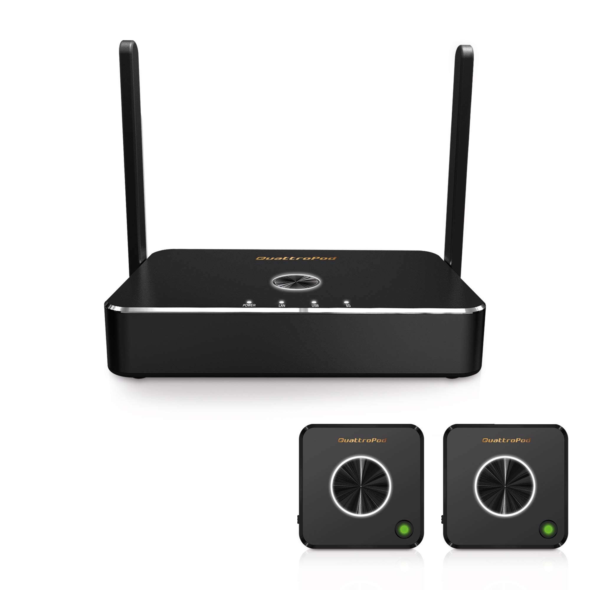 QuattroPod Advanced| 5G Wireless HDMI, Presentation Facility Transmitter & Receiver for 4K from Laptop, PC, Smartphone, tablet to HDTV/Projector/Netflix/Disney+/Streaming (2T1R) [2023 NEW VERSION]
