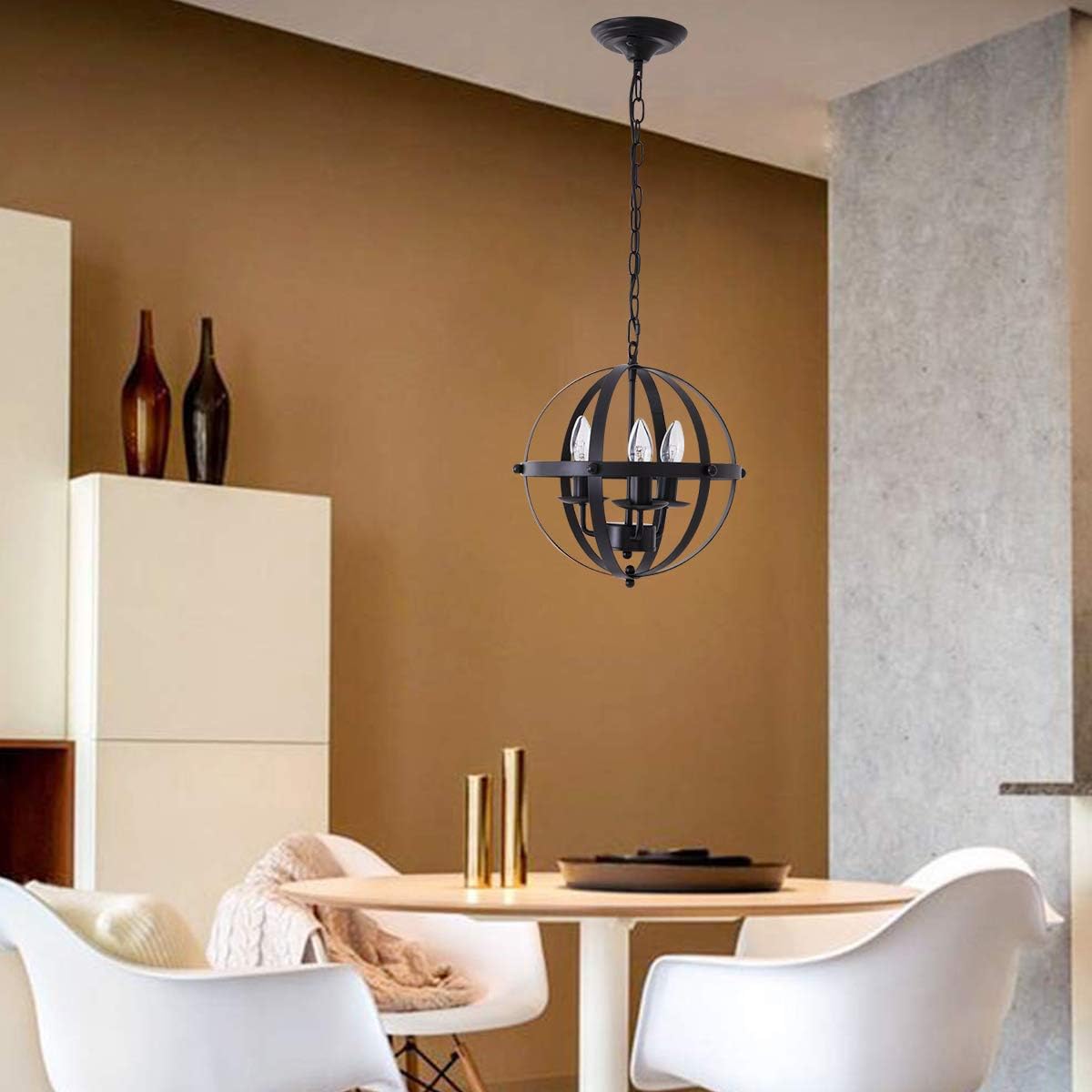 Ganeed Pendant Light, Industrial Globe Pendant Lighting, Vintage Chandelier Spherical Hanging Light, Ceiling Light Fixture for Kitchen Island Dining Table Farmhouse - - 