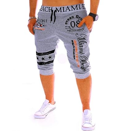 Shorts Herren Sommer LHWY Herrenhosen Kordelzug Elastische Taille Druck Lose Kurz Knielange Sporthose Lässige Outdoor Streetw