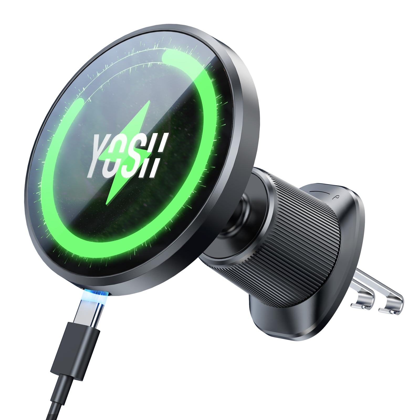 YOSH for MagSafe Car Charger Mount, 15W Fastest Charging Magnetic Wireless for iPhone Car Charger, with Double Metal Hook for Air Vent, Perfect for iPhone 17/16/15/14/13/12 Series & MagSafe Case