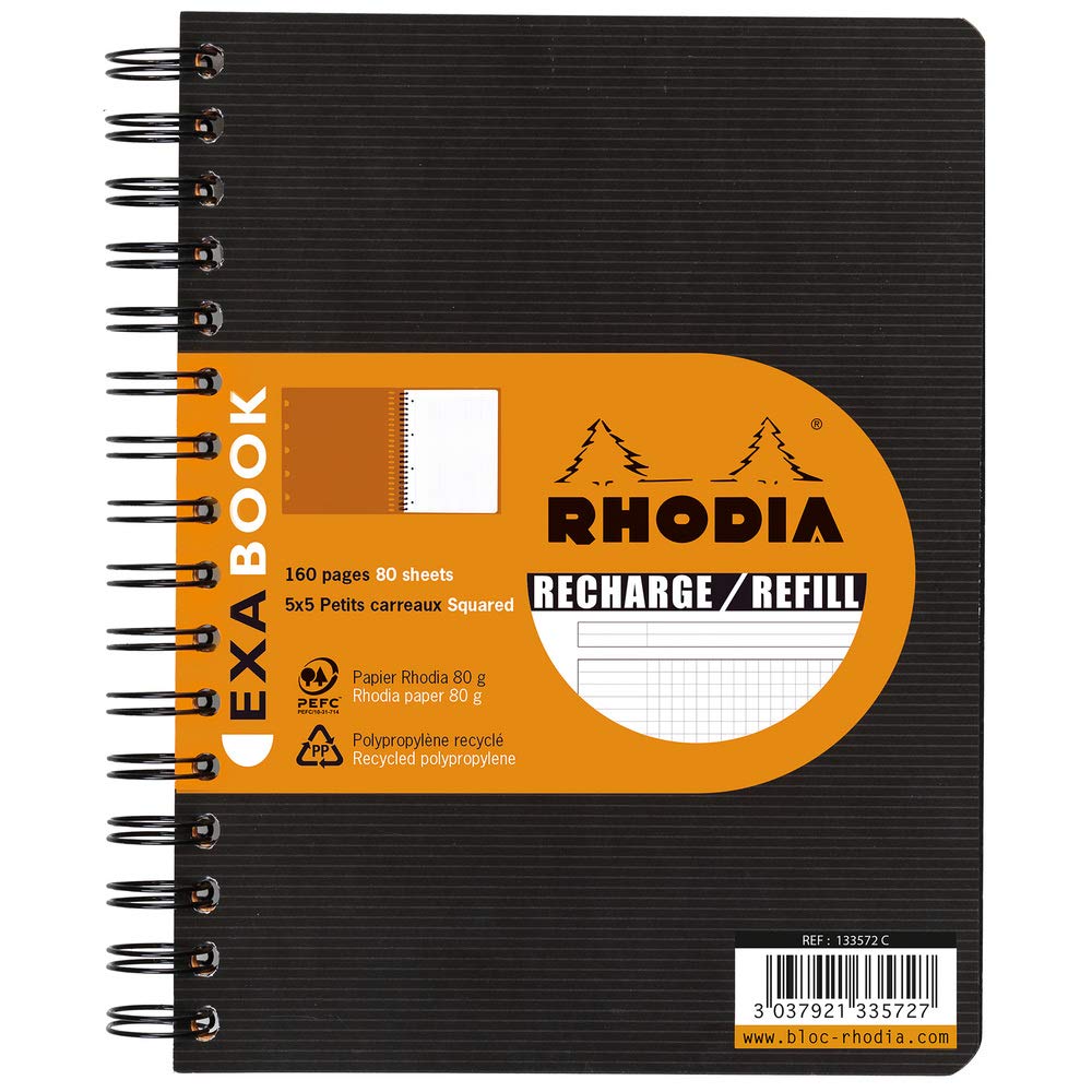 RHODIA 133572C - Refill Notebook for Exabook Black A5+ Organization Notebook | Small Tiles | 160 Detachable pages Perf. 6 Holes - Clairefontaine Paper 80g - Rhodiactive