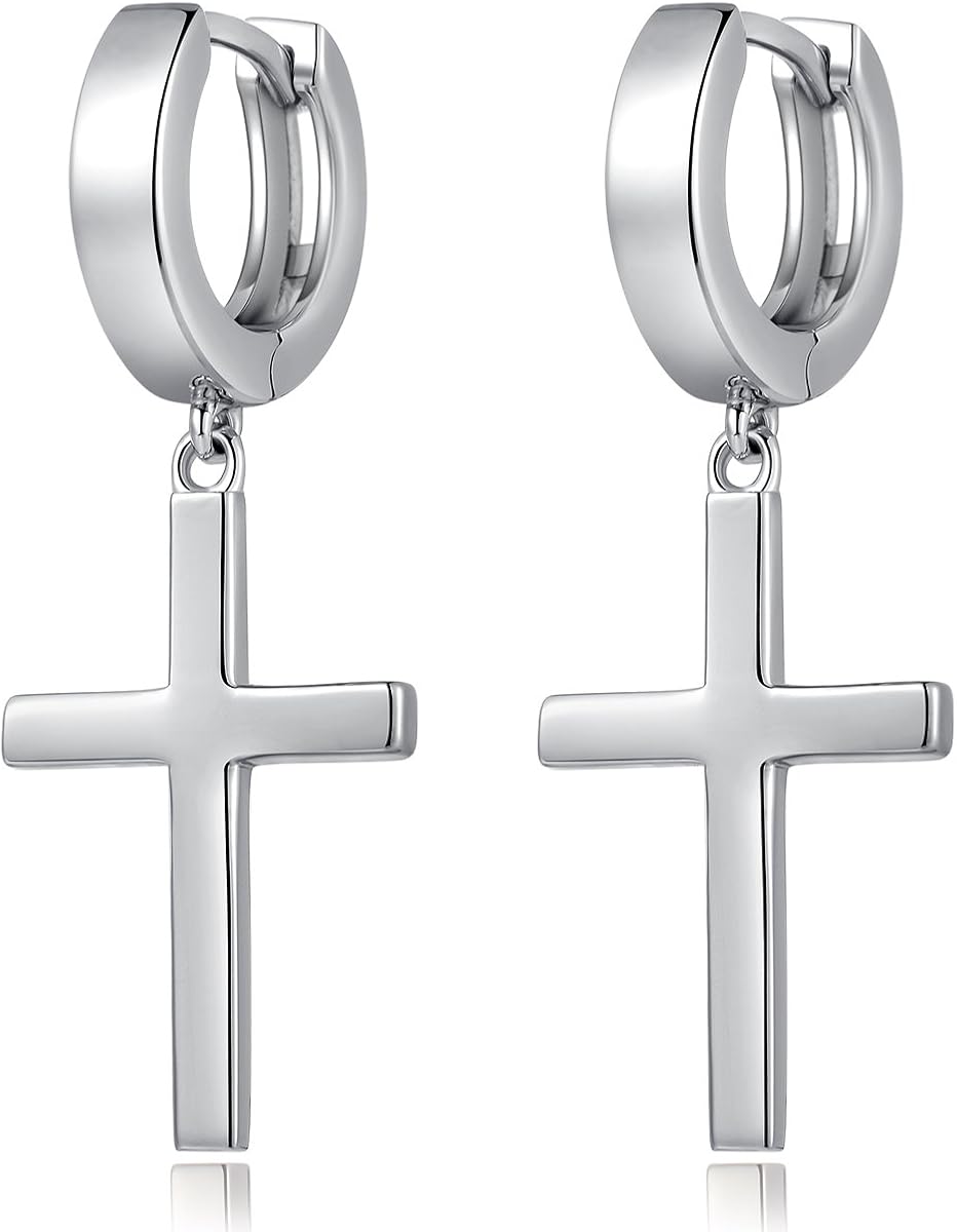Sterling Silver Cross Dangle Earrings 