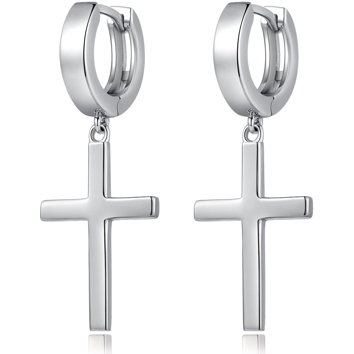 Men's Womens S925 Streling Silver Cross Dangle Stud Earrings, Religious Christmas Cross Drop Dangle Earrings
