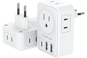 AUOPLUS 2 Pack European Travel Plug Adapter with USB C, US to Europe Power Adapters with 4 AC Outlets, 3 USB Charging Ports, International Plug Adapter, 7 in 1 Travel Essentials for Italy France Greece