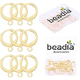 BEADIA 18K Gold Plated Earring Hooks Round 12mm 20pcs for Jewelry Making Findings