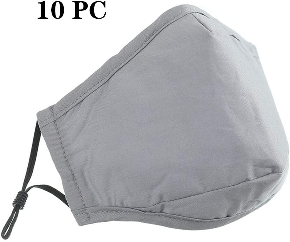 Cotton Windproof Foggy Haze 3 Layer Reusable Dustproof, Washable, Reusable, 10PCS Black Light Gray