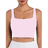 Sunzel Square Neck Longline Sports Bra with Removable Pads Built in Bra Workout Crop Tank Top Wide Strap Short Yoga Camisole