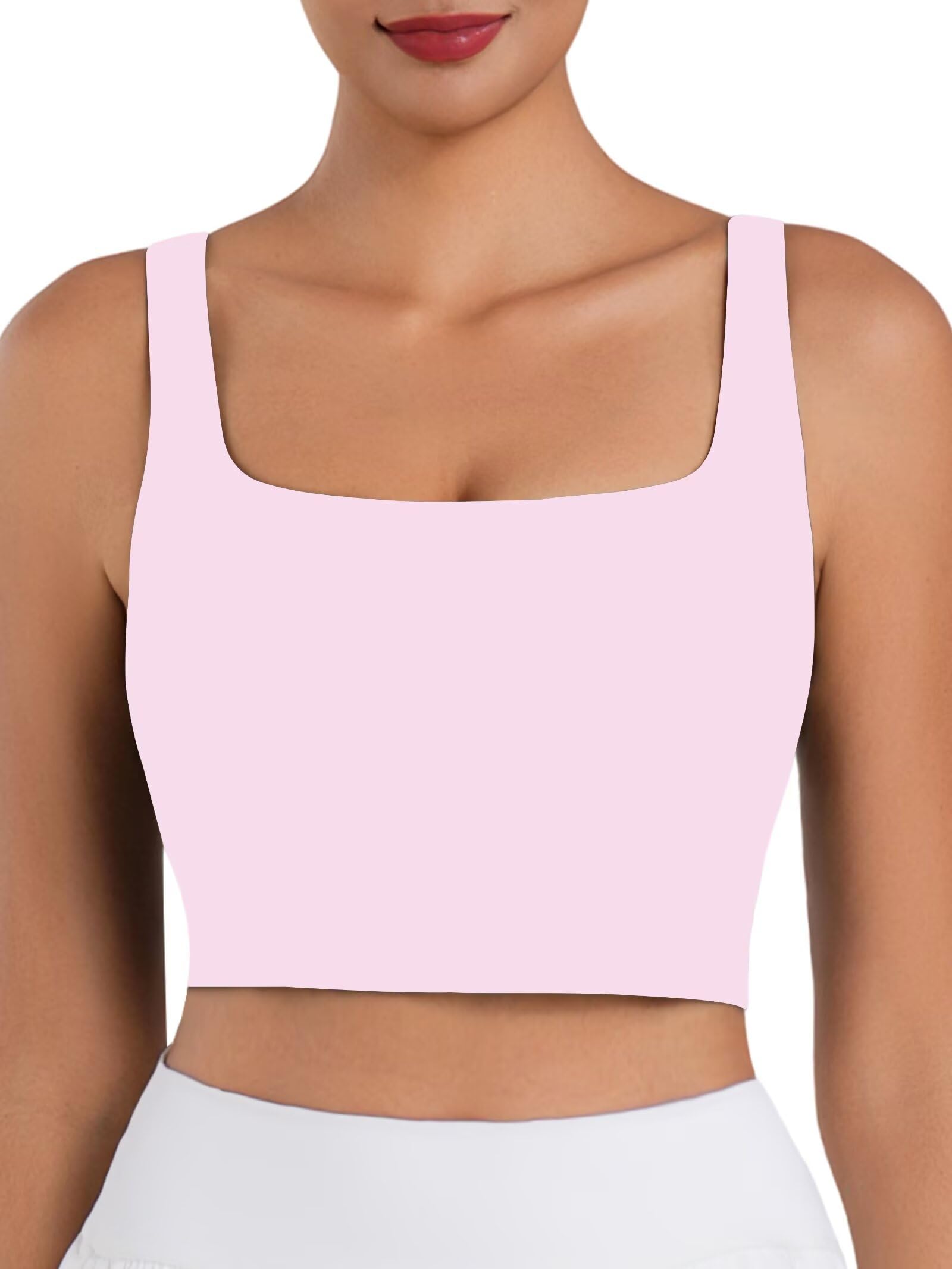 Photo 1 of (BAGGED) (USED/FAIR) Sunzfly Square Neck Longline Sports Bra with Removable Pads Built in Bra Workout Crop Tank Top Wide Strap Short Yoga Camisole