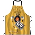 EKOBLA Cassette Aprons Abstract Art Music Concept Design Melody Notes Player Earphone Waterproof Resistant Chef Cooking Kitchen BBQ Adjustable Aprons for Women Men 27x31 Inch