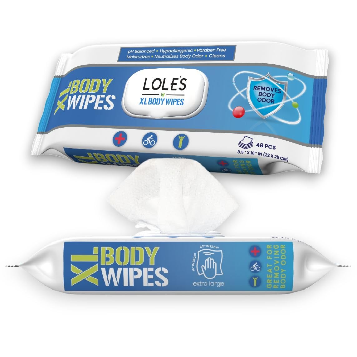 LOLE'S XL Body Wipes - Cleansing No Shower Bed Bath Wet Wipes for Adults - Large & Fresh - Ideal for Camping, Gym, Travel, Hospital (1pk x 48)