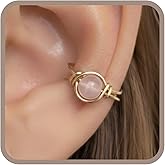 14k Gold Filled Rose Quartz Clip On Ear Cuff, Non Piercing Dainty Huggie Gemstone Earring