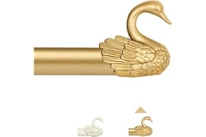 TANGWIN Gold Curtain Rods for Windows 48 to 84 Inch(4-7ft),1 Inch Adjustable Curtain Rod,Heavy Duty Window Rods,Decorative Swan Finials Drapery Pole,Telescoping Single Rod for Bedroom 36-88",Brass