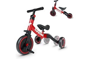 besrey 5 in 1 Toddler Bike for 1 Year to 4 Years Old Kids, Toddler Tricycle Kids Trikes Tricycle, Gift & Toys for Boy & Girl, Balance Training, Removable Pedals
