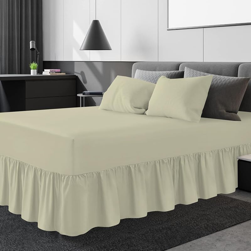 PHP Valance Sheet Double Polycotton Non-Iron Cream 135x190 + Frill 40cm