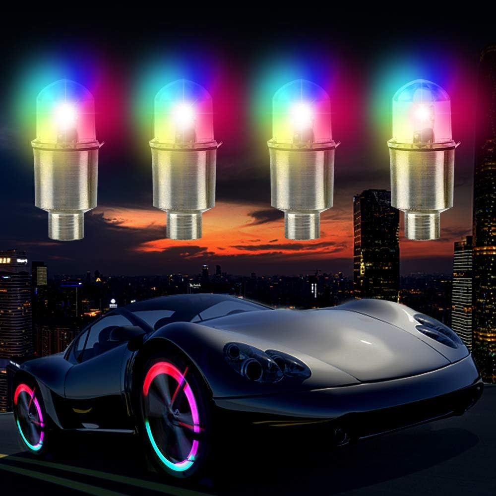 LED Wheel Lights Flashing Colorful - Led Flash Tyre Wheel Valve Cap Light Set for Car, Bike, Bicycle, Motorcycle, Tricycle, Golf Cart Tire, Motion Activated (4 Pcs): Automotive