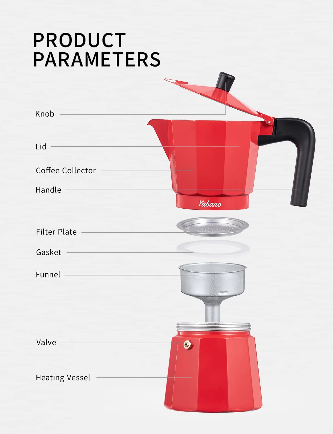 Yabano Stovetop Espresso Maker, 3 Cups Moka Coffee Pot Italian Espresso for Gas or Electric Ceramic Stovetop, Italian Coffee maker for Cappuccino or Latte