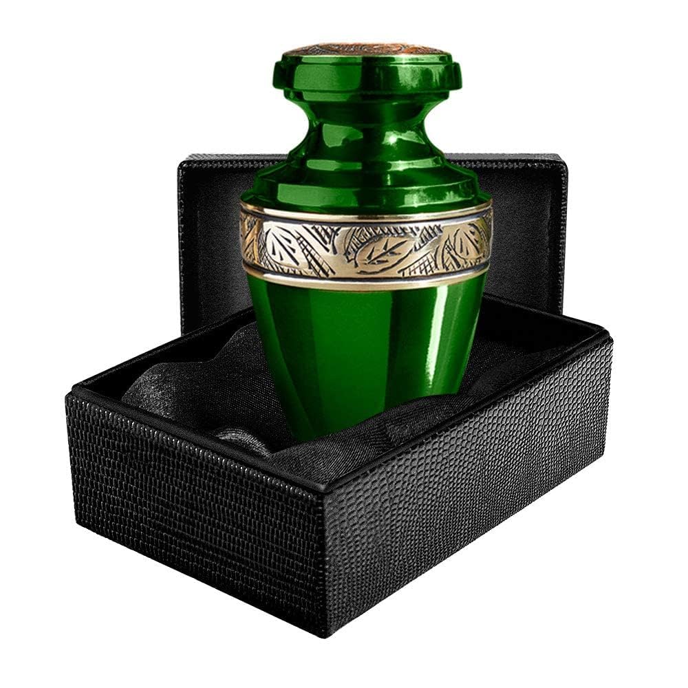 Trupoint Memorials Small Urns for Human Ashes Keepsake, Decorative Mini Cremation Urn for Adult Men and Women, Small Grecian Green and Gold