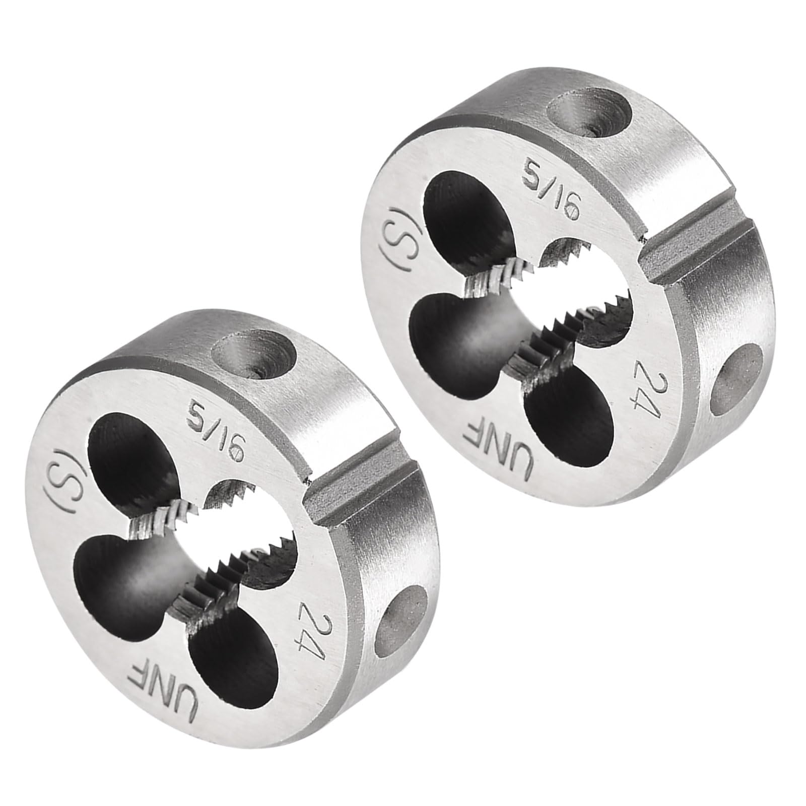 CoCud Round Thread Repair Die, 5/16-24 UNF Die 25mm OD, Alloy Tool Steel Right Hand Cylindrical Pipe Threading Tool with 4 Chip Holes - (Applications: for Threading Repairing), 2pieces