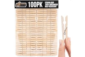 Gorilla Grip Strong Hold Natural Birchwood Wooden Clothes Pins, 100 Pack Standard 2.9" Rust Resistant Laundry Clip Hangers, Wood Clothespins for Chip Bag, Hanging Photo, Art Crafts, Multipurpose Clips