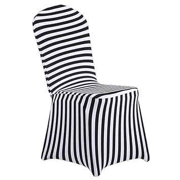 Shzons Dining Room Chair Covers Trade Stretch Stripe Ruffled Long Skirt Dining Chair Slipcover Black White Style B