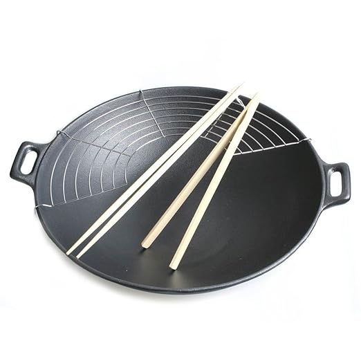 title=Grande padella wok con griglia, in ghisa