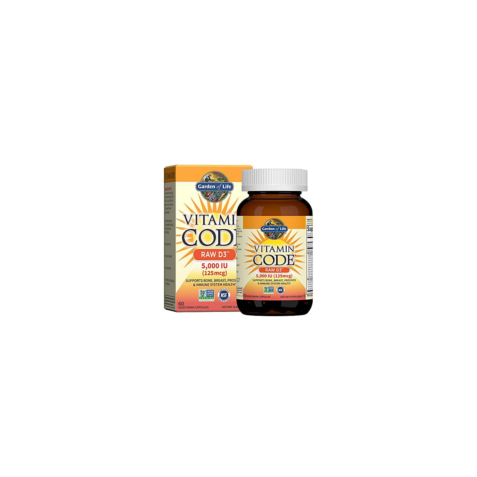 Garden of Life Vitamin D, Vitamin Code Raw D3, Vitamin D 5,000 IU, Raw