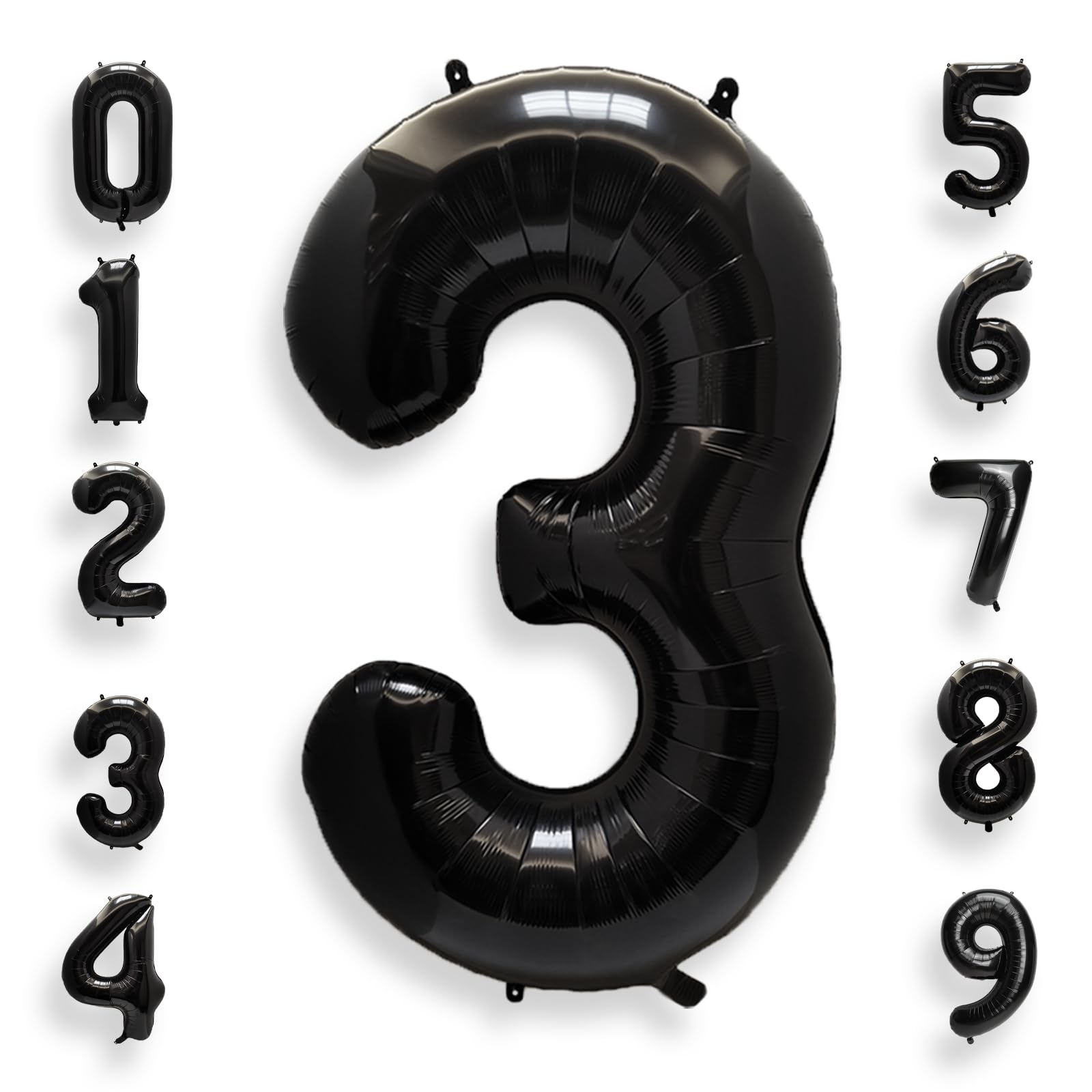 AULE 40 Inch Big Black 3 Balloon Number Large Foil Helium Number Balloons 0-9 Jumbo Giant Happy 3rd Birthday Party Decorations for Boy or Girl Huge Mylar Anniversary Party Supplies