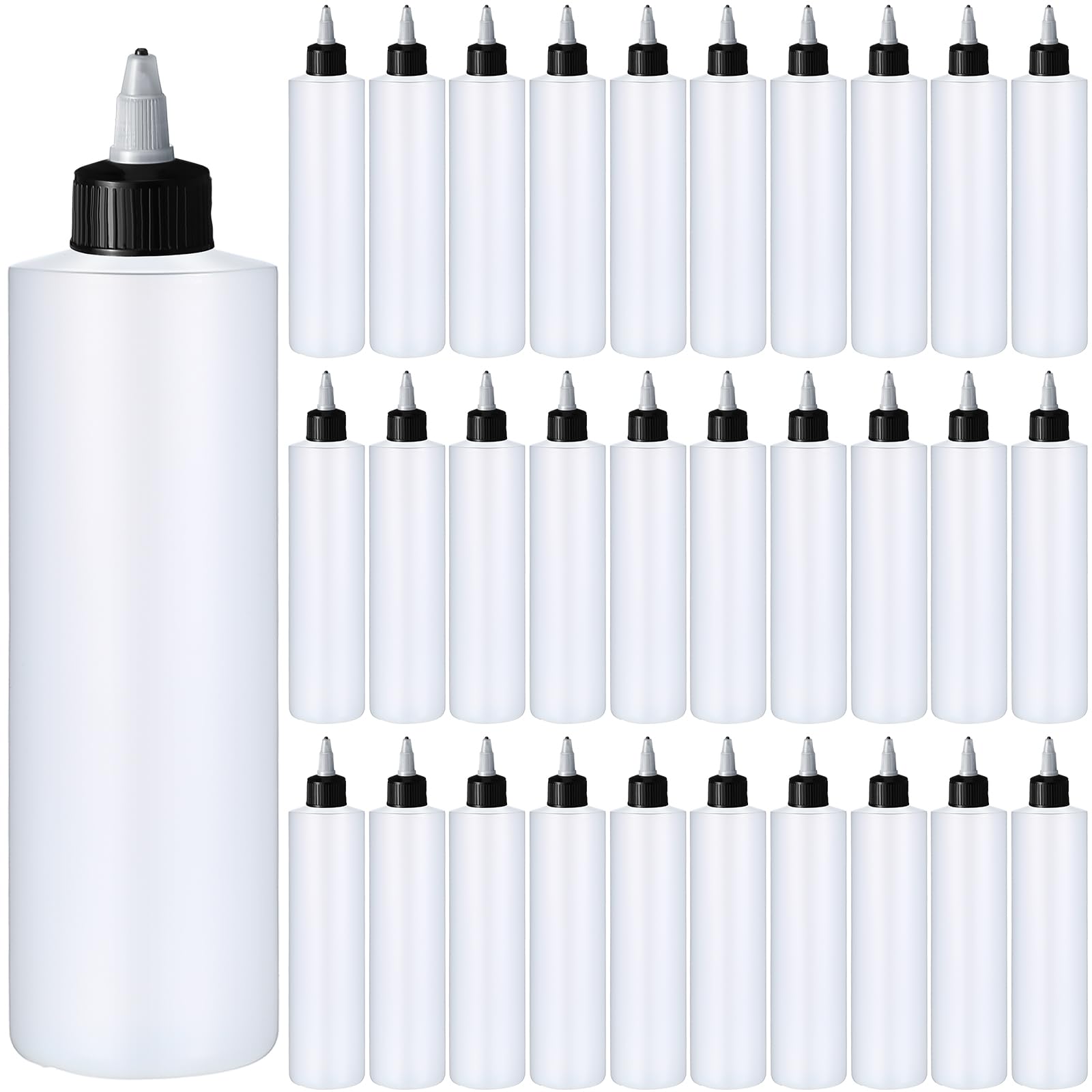 Photo 1 of Irenare 30 Pack Plastic Condiment Squeeze Bottles for Sauces Empty Squirt Bottle with Top Cap for Condiment BBQ, Dressing, Paint, Workshop, Crafts(Black,16 oz)