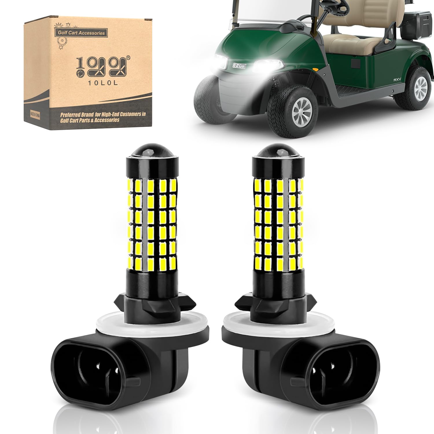 Photo 1 of 10L0L 881 Golf Cart Headlight Bulb Lights for EZGO Club Car DS Precedent, Super Bright Fog Light Bulbs Golf Cart Light Kit White Must Input 12V- Pack of 2