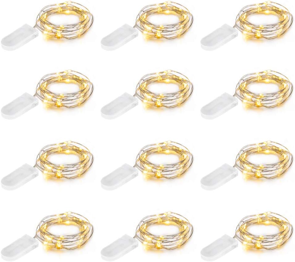Color You 12Pack Fairy Lights, 20 LED Micro String Lights, Warm White Firefly Lights, 2 Meters Battery Operated Copper Wire Lights for Decoration DIY Wedding Centerpiece, Batteries Not Included