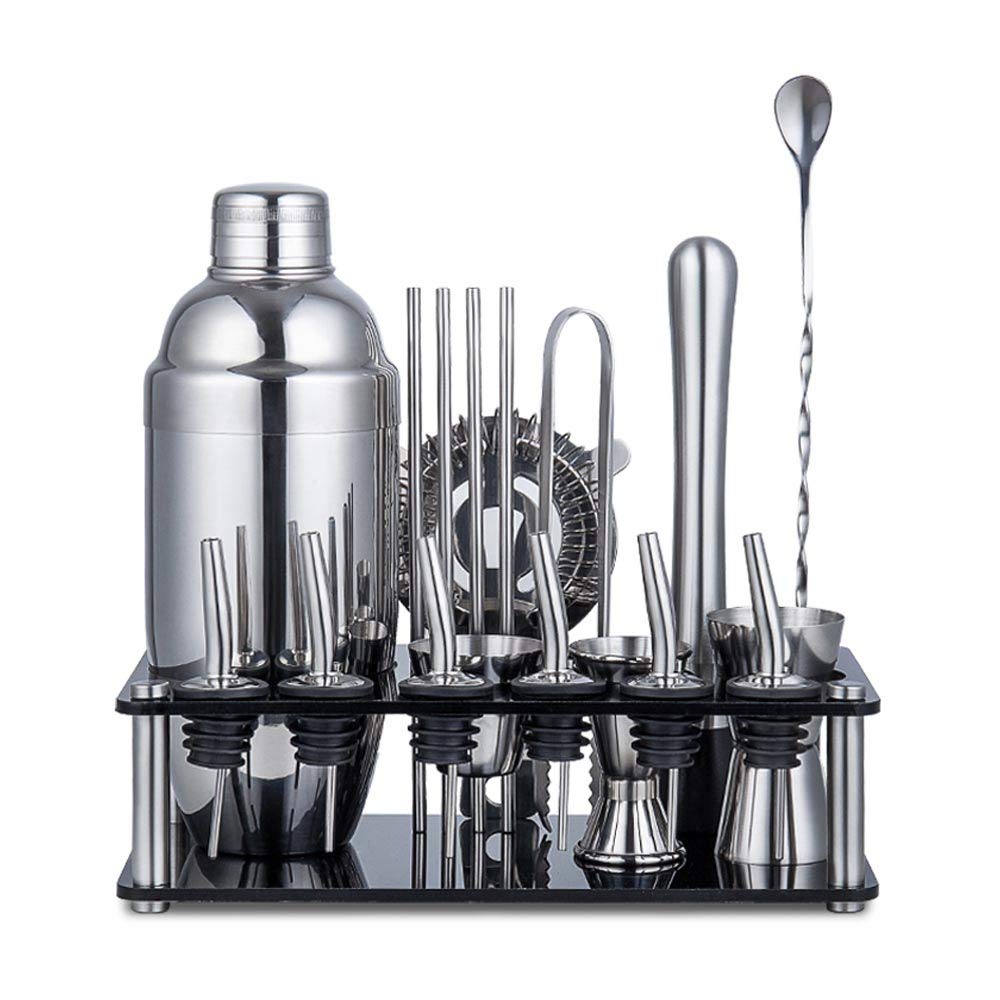 Cocktail Shaker Set Cocktail Shaker Bar Set Bartender Kit with Stand Accessories:Martini Shaker,Jigger,Strainer Bar tools (Color : Silver, Size : 350ml)