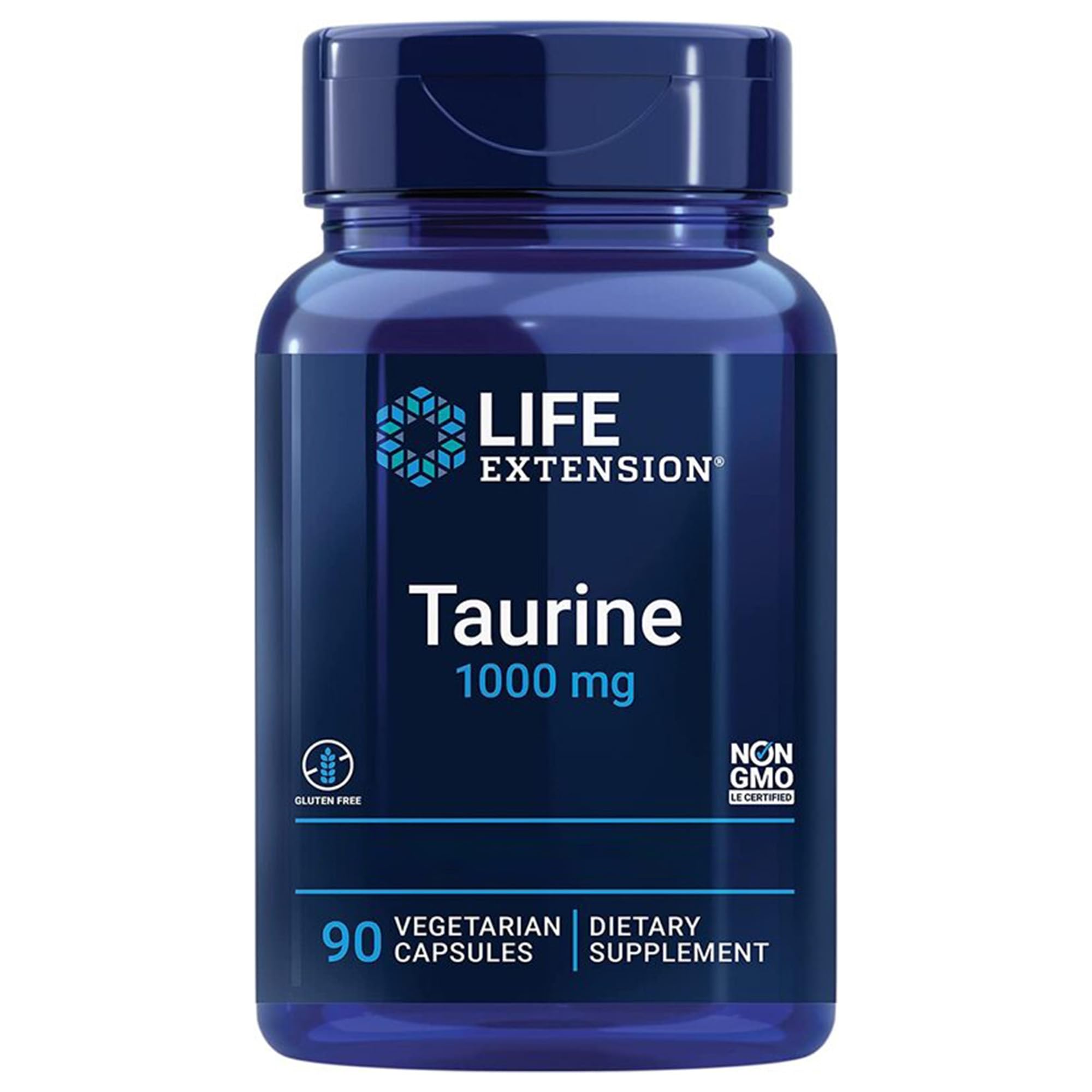 Life Extension, Taurine, 1000mg, High Dose, 90 Vegan Capsules, Laboratory Tested, Gluten Free, Vegetarian, SOYA Free, GMO Free
