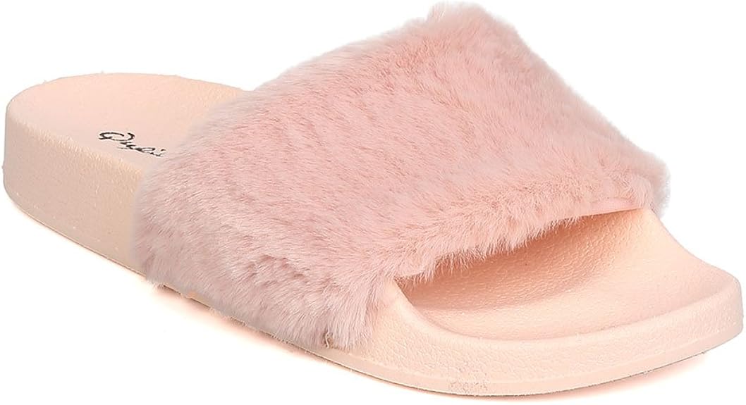 pink fur sandals