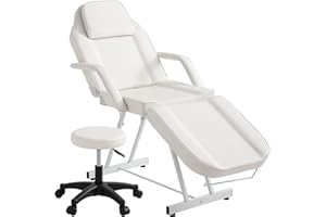YOCONYO Massage Table Tattoo Chair Spa Beds with 360 Swivel Spa Stool, 72 Inch Multi-Purpose 3-Section Facial Beds, Adjustable Facial Bed Spa Bed for Salon Spa Beauty (White)