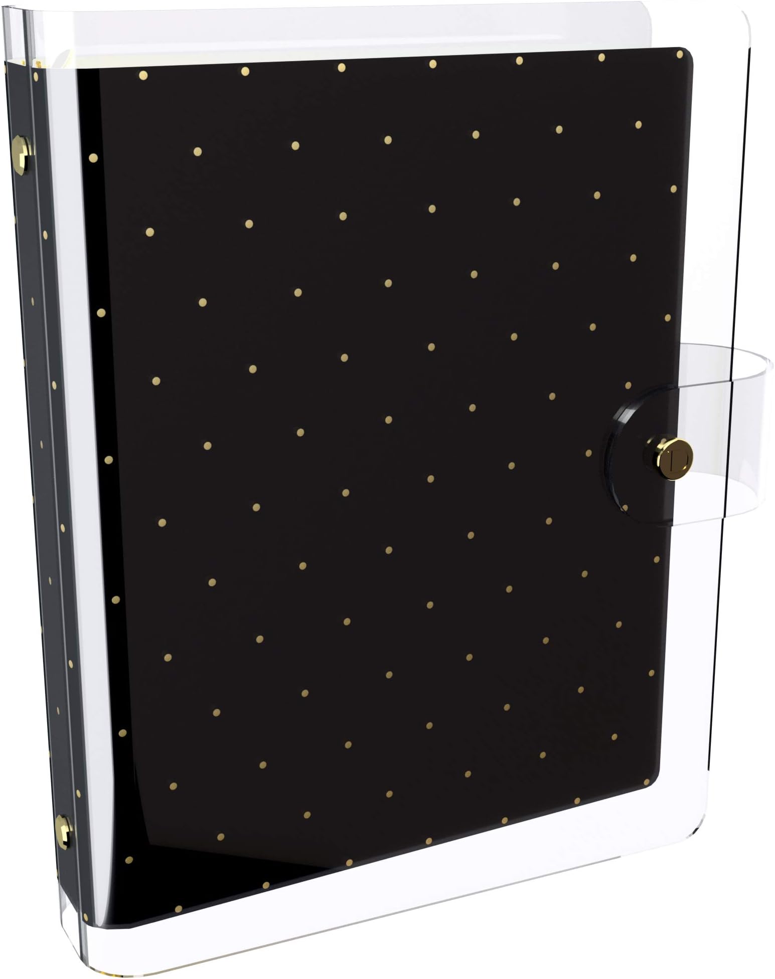 Discagenda Clarity Transparent Nested Clear PVC Planner Personal Organizer (Black with Gold Polka Dots, Ringbound A5 Size)