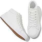 XRH Women Black Canvas High Tops Sneaker for Walking,White Non Slip Hi Top Lace up Shoes,Casual Fashion Mid Top Sneaker(Comfortable,Breathable,Trendy)