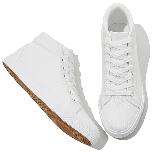 XRH Women Black Canvas High Tops Sneaker for Walking,White Non