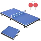 RAYKEEP Mini Foldable Ping Pong Table Topper w/Net, 2 Paddles, 2 Balls | 48"x24&ldquo; Portable Table Tennis Table Game, Indoor &amp; Outdoor Table Tennis Set for Kids, No Assembly