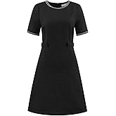 Hobemty Women's Tweed Dress Short Sleeve Crew Neck Elegant A-Line Dresses with Pocket