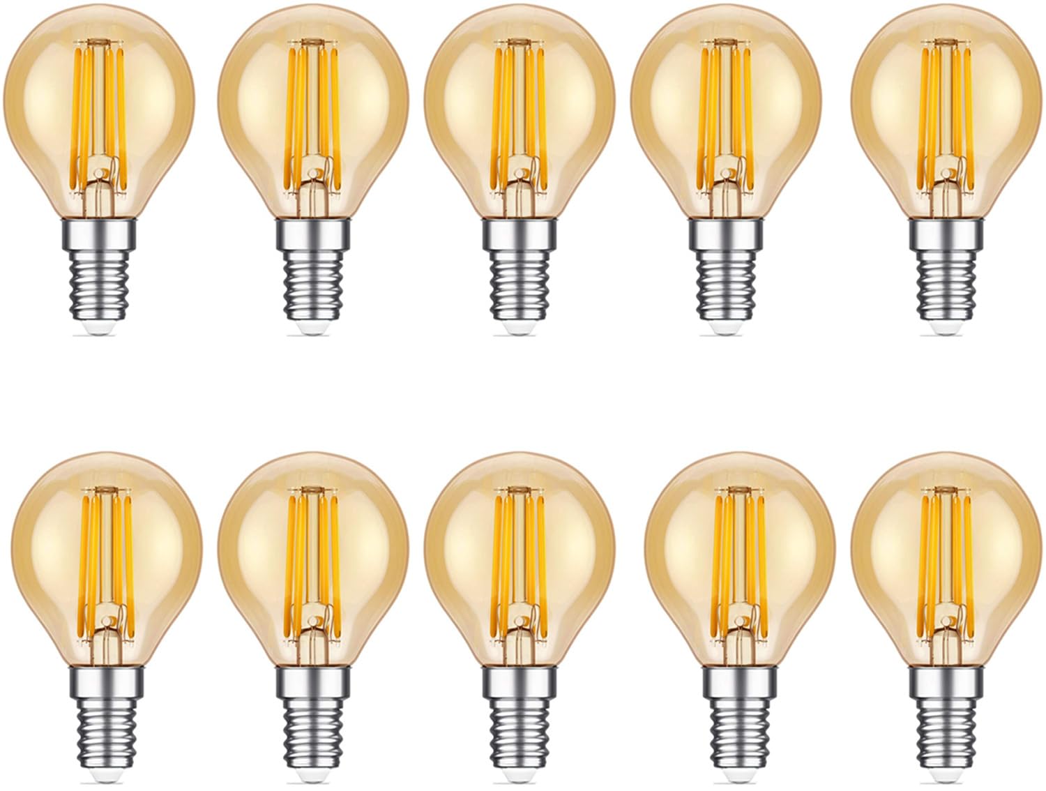 WULUN E14 4W LED Filament Bulbs, Amber Glow 2700K, 4W Equivalent 40W Halogen, 400 LM, Amber Glass, Edison G45 Mini Spherical Light, AC 220-240V, Non-Dimmable, for Decorative Lighting, 10 Pcs