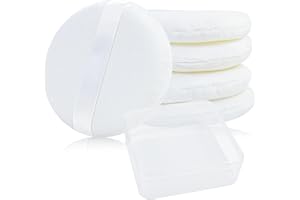 WAYBAS 5 Pack Extra Large Body Powder Puff and Container, Soft Cotton Powder Puffs 4.13 Inch Dusting Powder Container with Puff Washable Round Powder Puffs for Woman Baby Body Face Loose Dusting Powder